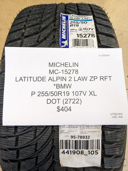 MICHELIN LATITUDE ALPIN 2 LAW ZP RFT *BMW P 255 50 19 107V XL TIRE 15278 CQ2