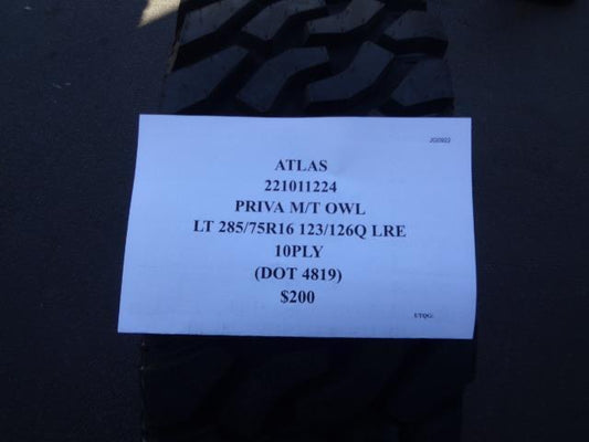 ATLAS PRIVA M/T OWL LT 285 75 16 123/126Q LRE 10 PLY MUD TERRAIN TIRE 221011224