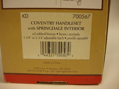 NEW DESIGN HOUSE COVENTRY HANDLESET 700567 OIL RUBBED BRONZE FINISH R29