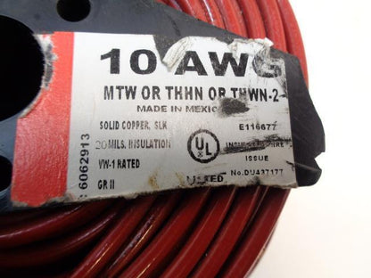 NEW RED COATED SOLID COPPER WIRE 10AWG 1000+ FT REEL 20MILS. INSULATION R35