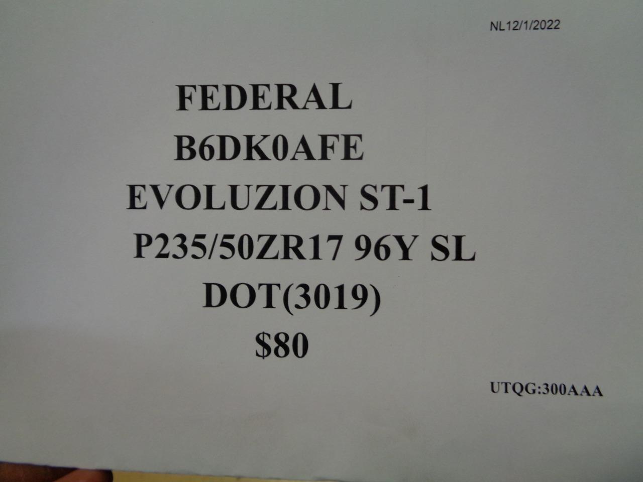 1 FEDERAL EVOLUZION ST-1 P 235 50 17 96Y SL TIRE B6DK0AFE