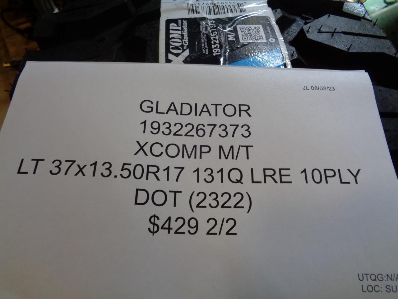 2 GLADIATOR XCOMP M/T LT 37 13.50 17 131Q LRE 10PLY TIRE 1932267373 BQ3