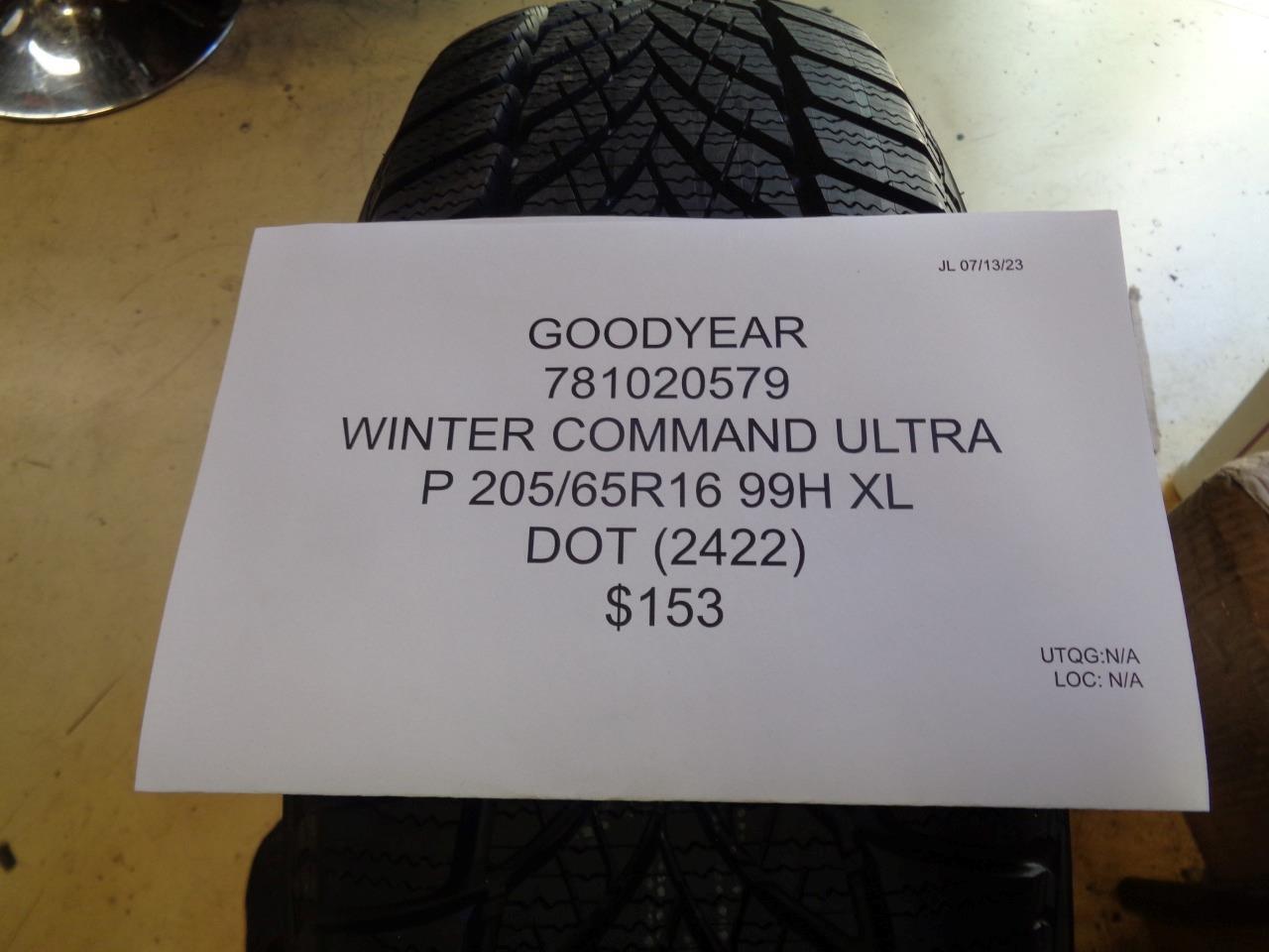 2 GOODYEAR WINTER COMMAND ULTRA P 205 65 16 99H XL TIRES 781020579 CQ1