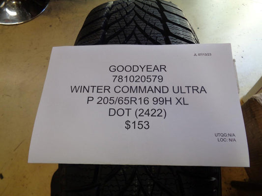 2 GOODYEAR WINTER COMMAND ULTRA P 205 65 16 99H XL TIRES 781020579 CQ1