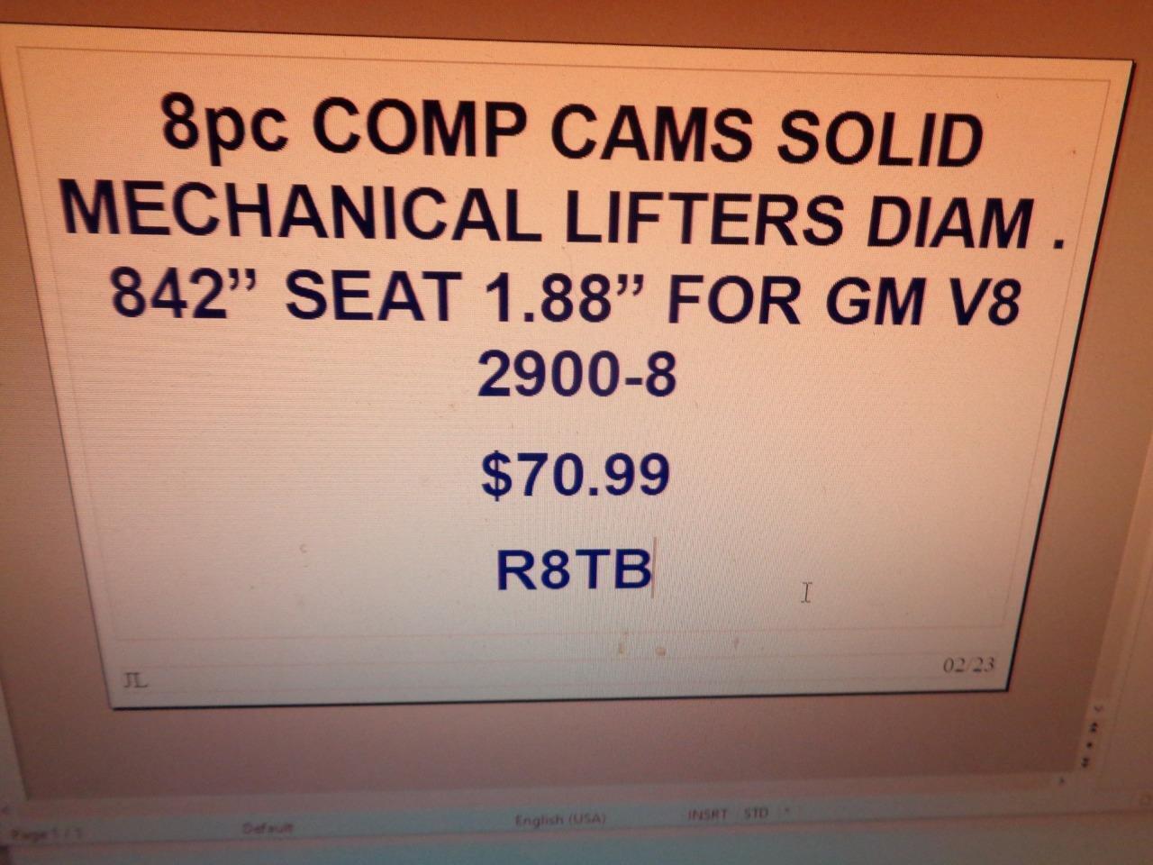 8pc COMP CAMS SOLID MECHANICAL LIFTERS DIAM .842" SEAT 1.88" FOR GM V8 2900-8