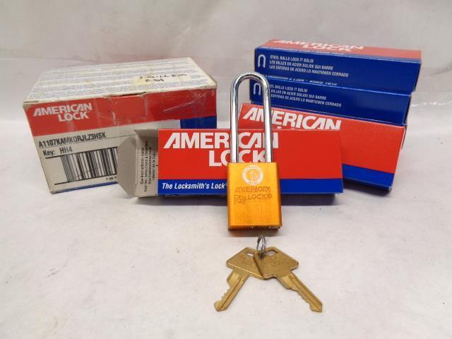 NEW AMERICAN LOCK ORANGE ALUMINUM PADLOCK 6PCS A1107KAORJ HH4 KEY R27
