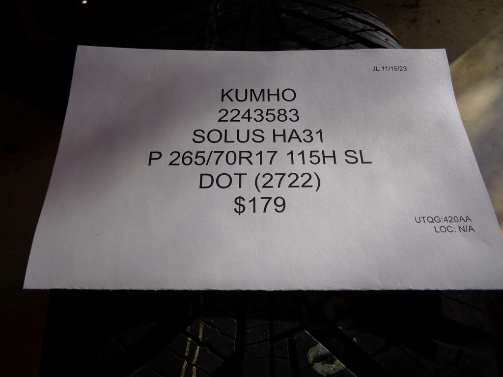 KUMHO SOLUS HA31 P 265 70 17 115H SL TIRE 2243583 BQ4