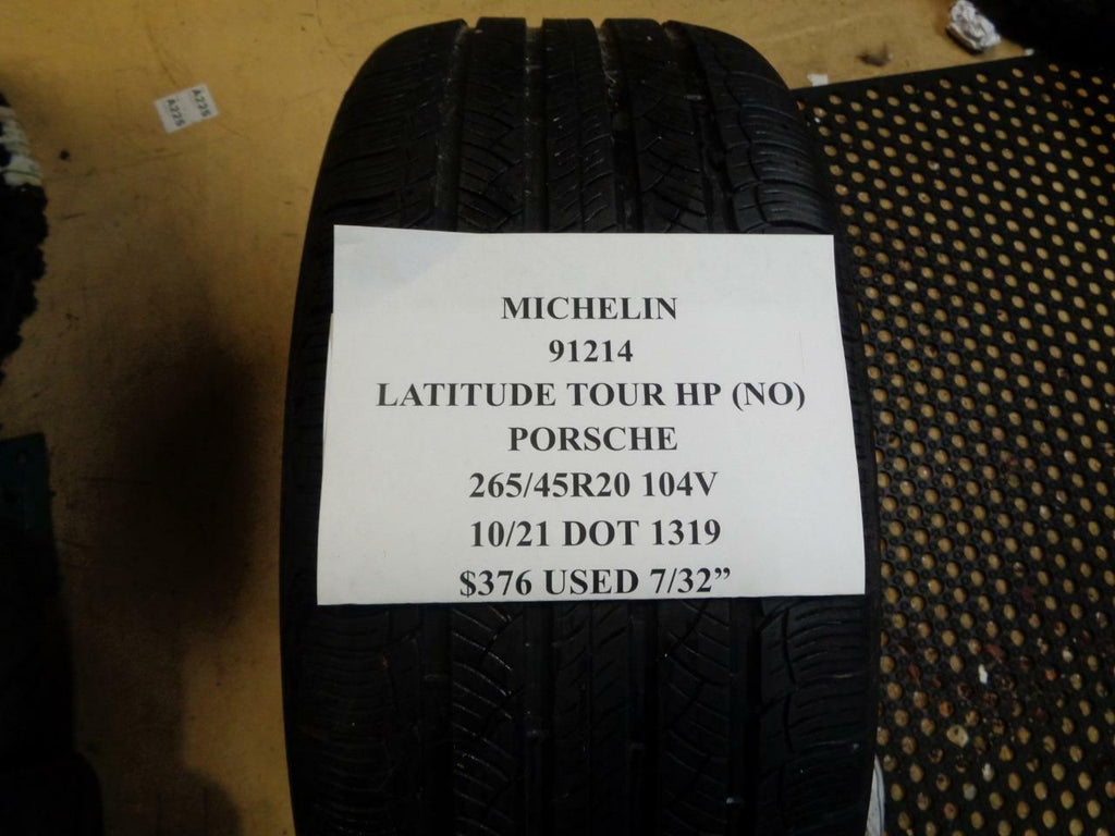 1 USED MICHELIN LATITUDE TOUR HP PORSCHE 265 45 20 104V 7/32" TIRE 91214
