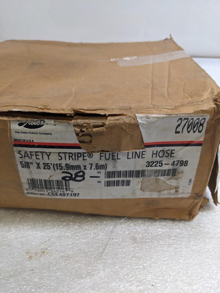 GATES 27008 SAFETY STRIPE FUEL LINE HOSE 25' OAL 5/8" ID NITRILE RUBBER NEW R15
