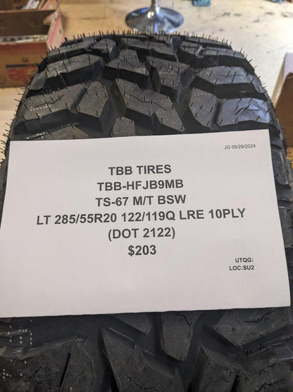 TBB TIRES TS-67 M/T BSW LT 285 55 20 122/119Q LRE 10PLY TIRE HFJB9MB CQ2