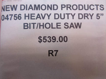 1 NEW DIAMOND PRODUCTS 04756 HEAVY DUTY DRY 5" BIT-HOLE SAW R7