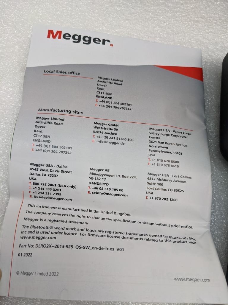 MEGGER LOW RESISTANCE OHMMETER DLR02 2A DUCTER USED R27