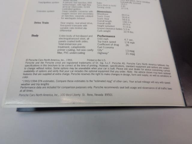Porsche 911 Turbo 3.6 Brochure 1994 Edition USED GENUINE R25