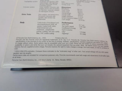 Porsche 911 Turbo 3.6 Brochure 1994 Edition USED GENUINE R25
