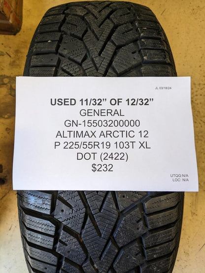 USED GENERAL ALTIMAX ARTIC 12 P 225 55 19 103T XL TIRE 15503200000 CQ2