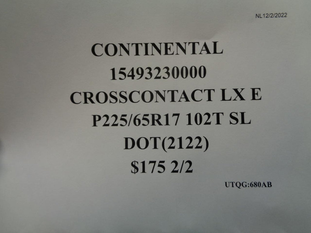2 CONTINENTAL CROSSCONTACT LX E P 225 65 17 102T SL TIRE 15493230000