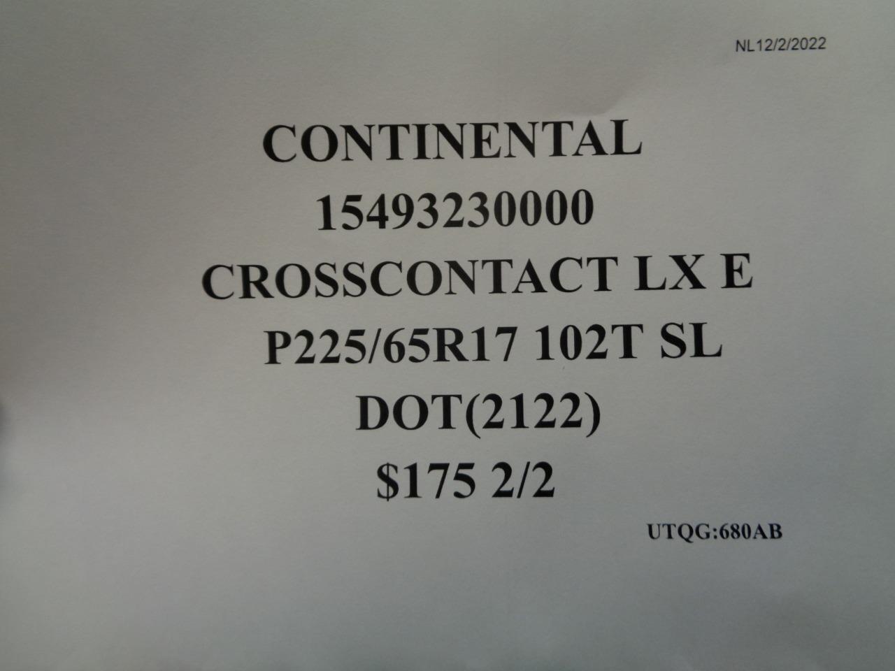 2 CONTINENTAL CROSSCONTACT LX E P 225 65 17 102T SL TIRE 15493230000