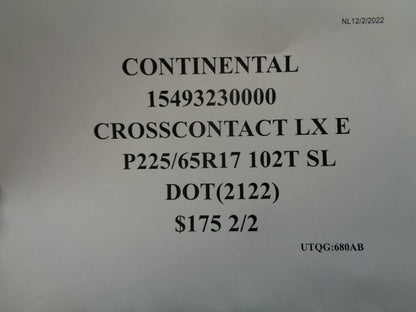 2 CONTINENTAL CROSSCONTACT LX E P 225 65 17 102T SL TIRE 15493230000