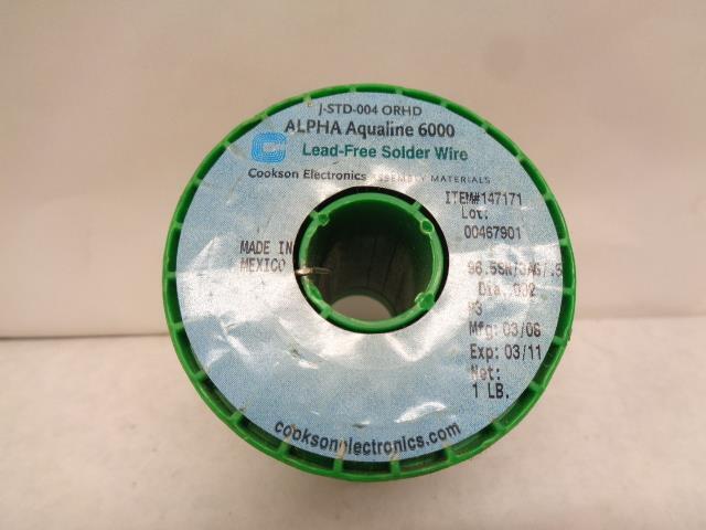 COOKSON ELECTRONICS ALPHA AQUALINE 6000 LEAD-FREE SOLDER WIRE 1lb 147171 R30T1