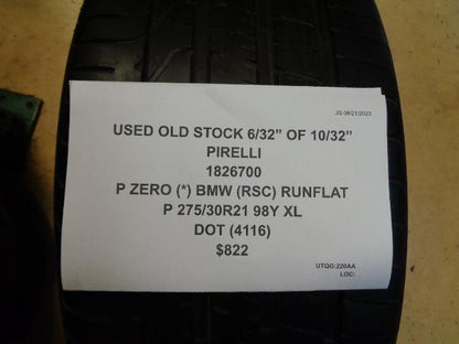 NOS 6/32" PIRELLI PZERO (*) BMW RSC RUNFLAT P 275 30 21 98Y XL TIRE 1826700 BQ4
