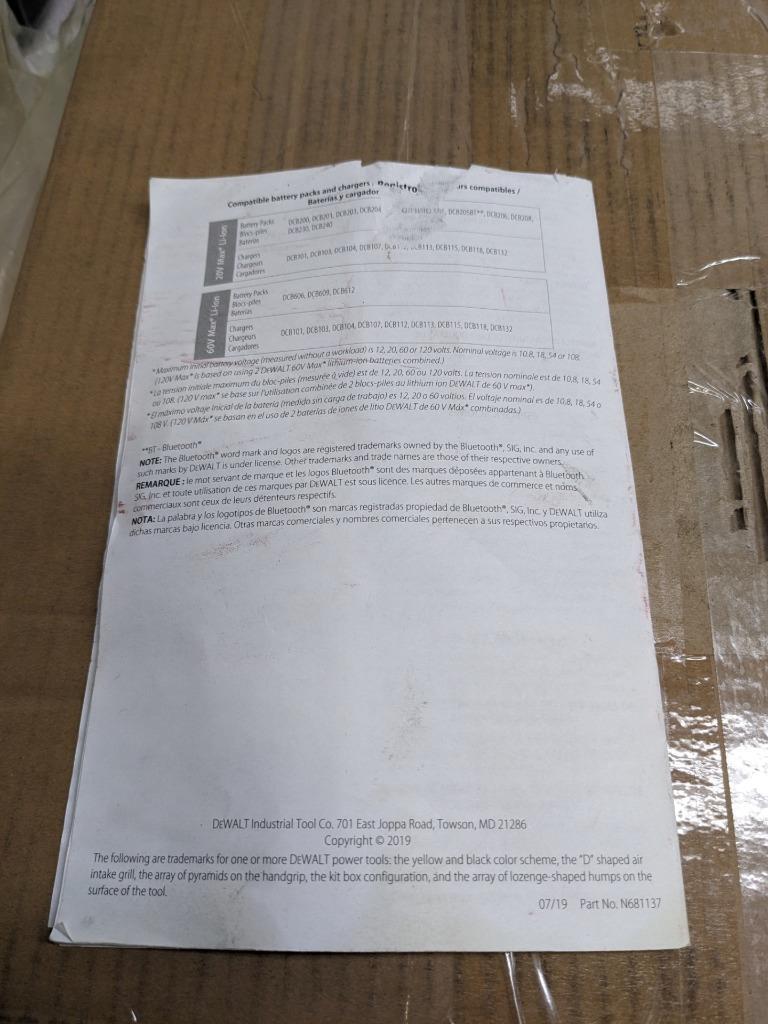 DEWALT CORDLESS 60V MAX PIPE THREADER DCE700 1/2-2' THREAD NEW J2