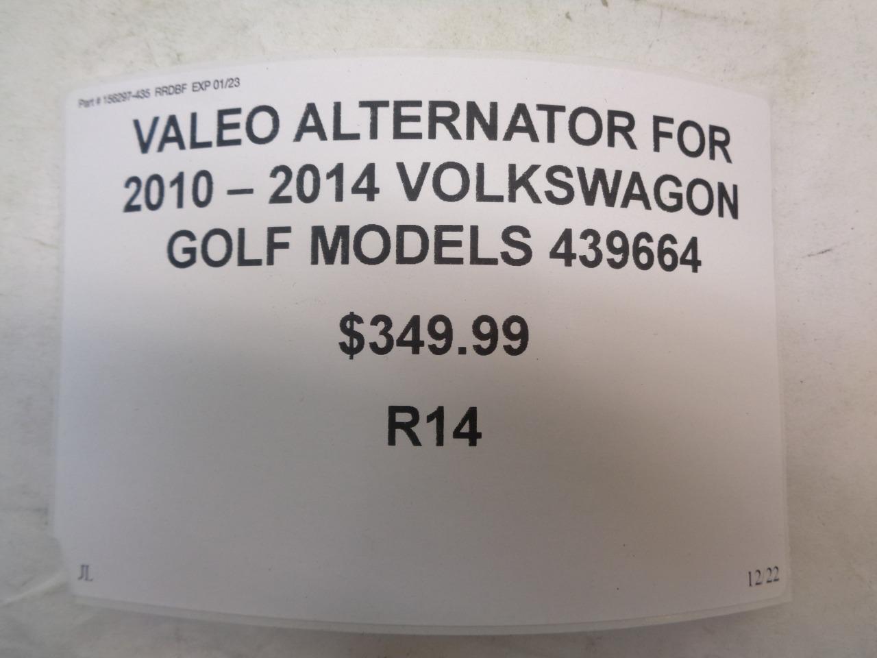 VALEO ALTERNATOR FOR 2010-2014 VOLKSWAGON GOLF MODELS 439664 R14