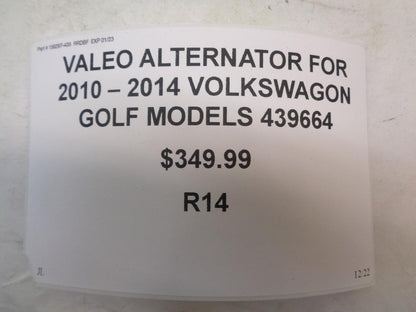 VALEO ALTERNATOR FOR 2010-2014 VOLKSWAGON GOLF MODELS 439664 R14