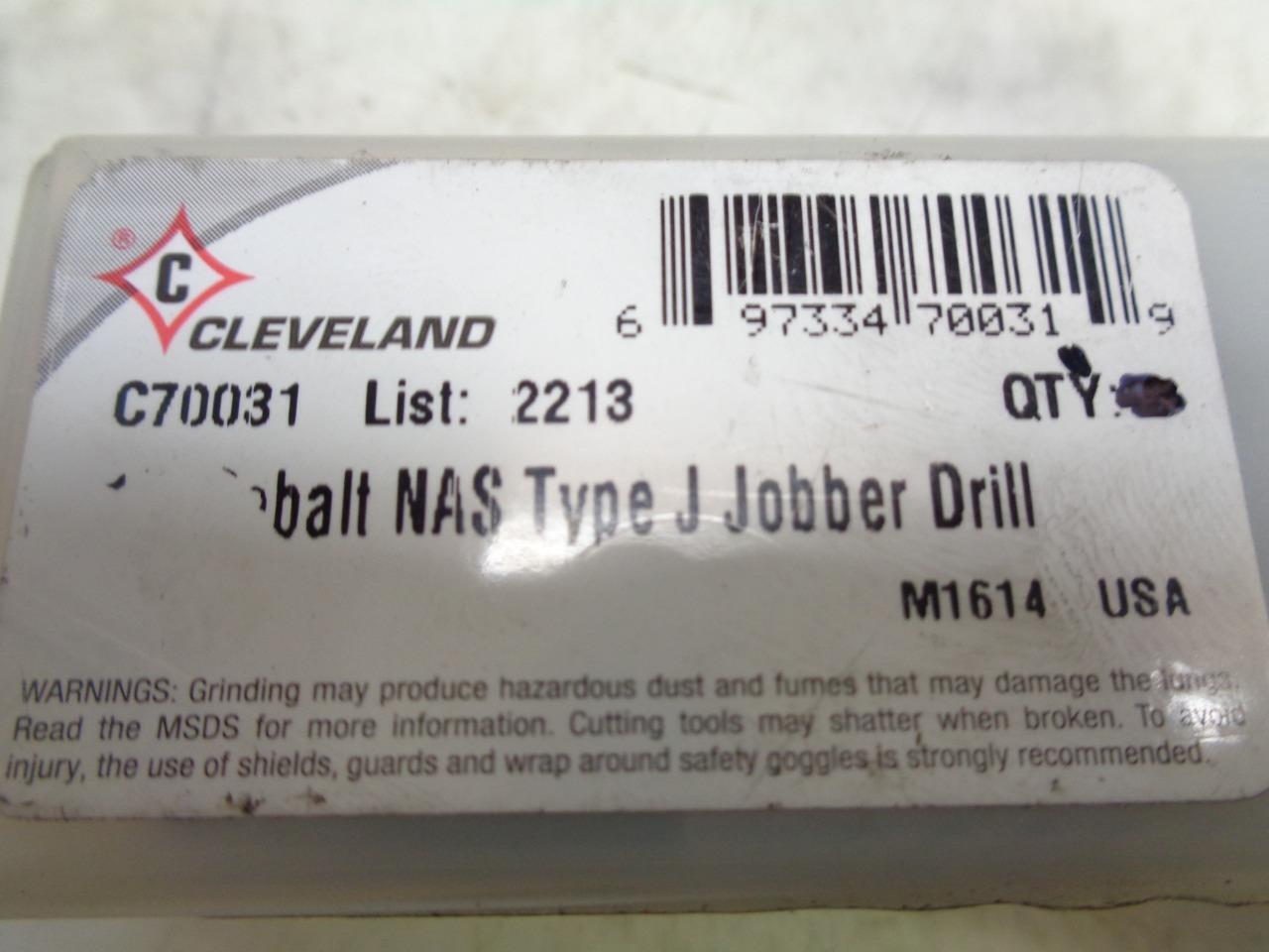 NEW CLEVELAND COBALT NAS TYPE J JOBBER DRILL BIT SET OF 5 C70031 R22T6BM2