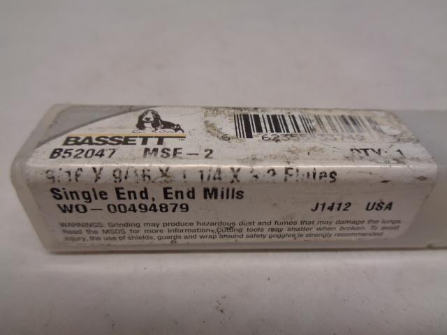 NEW BASSETT 9/16X9X16 1 1/4  3-1/2 FLUTE SINGLE END END MILLS B52047MSE-2 R22T2