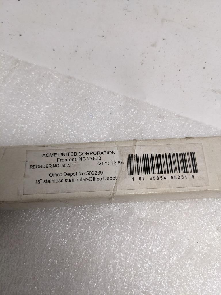 ACME UNITED ACM10417 STAINLESS STEEL RULERS 40893 (12-PACK) 18" NEW R13T2