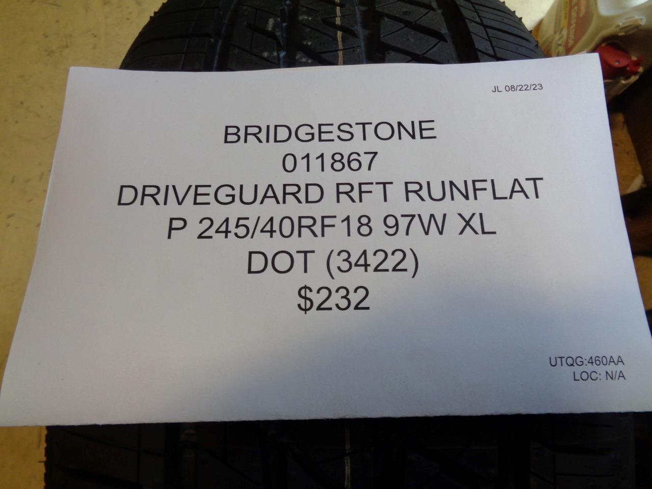 BRIDGESTONE DRIVEGUARD RUNFLAT P 245 40 18 97W XL TIRE 011867 BQ3