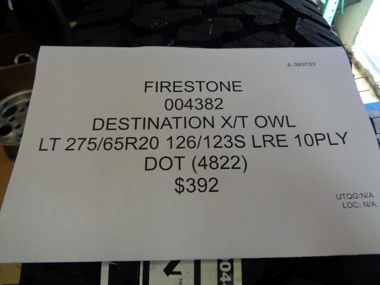 FIRESTONE DESTINATION X/T OWL LT 275 65 20 126/123S LRE 10PLY TIRE 004382 BQ4