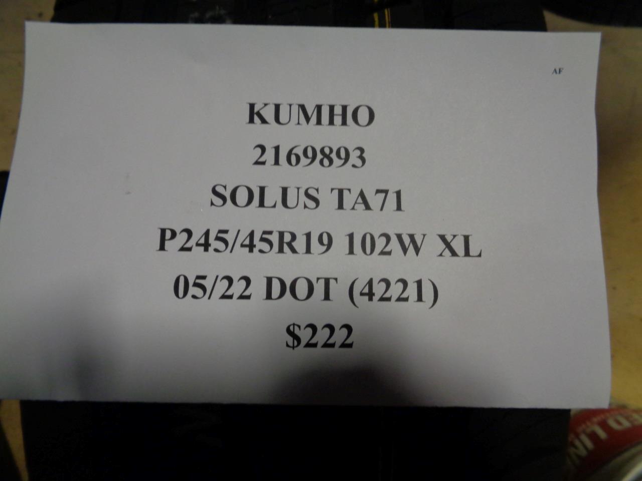 1 NEW TIRE KUMHO SOLUS TA71 245 45 19 102W XL 2169893