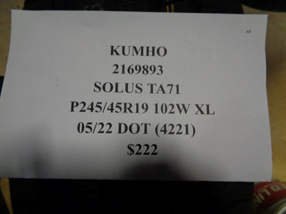 1 NEW TIRE KUMHO SOLUS TA71 245 45 19 102W XL 2169893