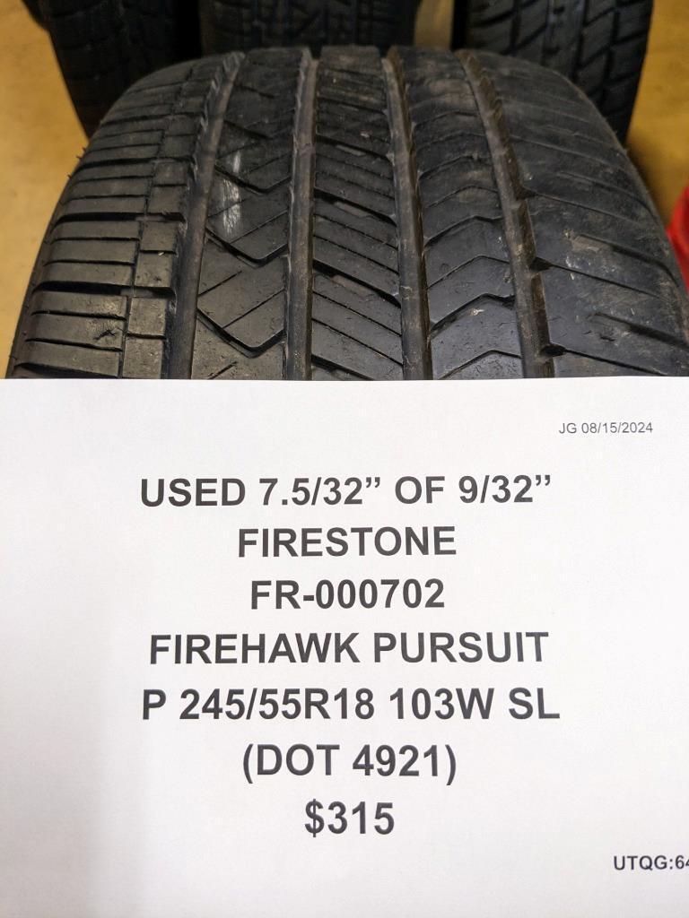 USED FIRESTONE FIREHAWK PURSUIT P 245 55 18 103W SL TIRE 000702 CQ3