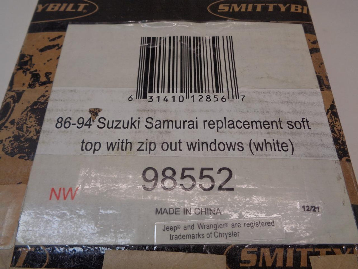 SMITTYBILT WHITE SOFT TOP w/ ZIP WINDOWS FOR 86-94 SUZUKI SAMURAI 98552 SR