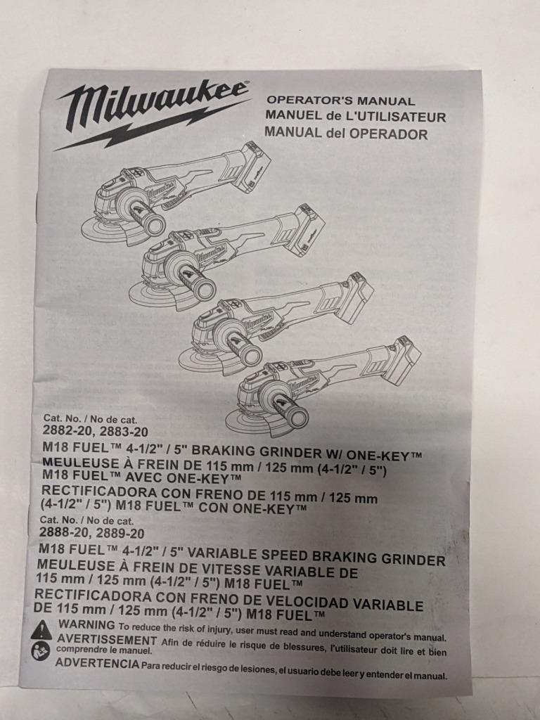 MILWAUKEE M18 BRUSHLESS CORDLESS 4-1/2" 5" BRAKING GRINDER 2882-20 (TOOL ONLY)