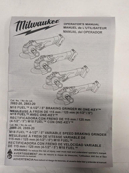 MILWAUKEE M18 BRUSHLESS CORDLESS 4-1/2" 5" BRAKING GRINDER 2882-20 (TOOL ONLY)