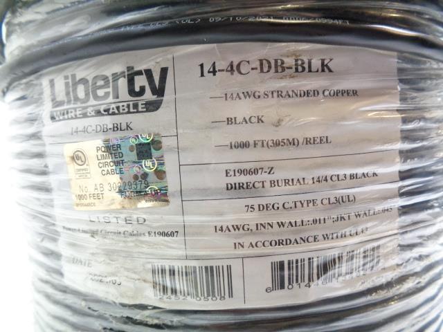 LIBERTY WIRE & CABLE 14-4C-DB-BLK 1000 FT 14AWG COPPER 4C SPEAKER CABLE NEW R12