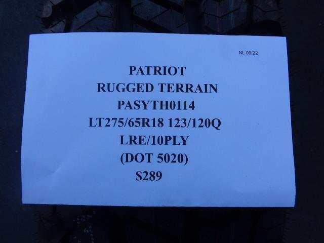 2 PATRIOT RUGGED TERRAIN PLUS LT 275 65 18 123/120Q TIRES PASYTH0114 BQ4