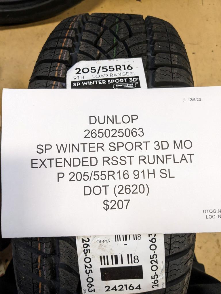 DUNLOP SP WINTER SPORT 3D MO P 205 55 16 91H SL TIRE 265025063  BQ4