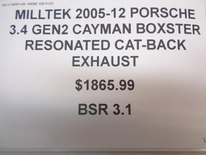 MILLTEK 2005-12 PORSCHE 3.4 GEN2 CAYMAN BOXSTER RESONATED CAT-BACK EXHAUST