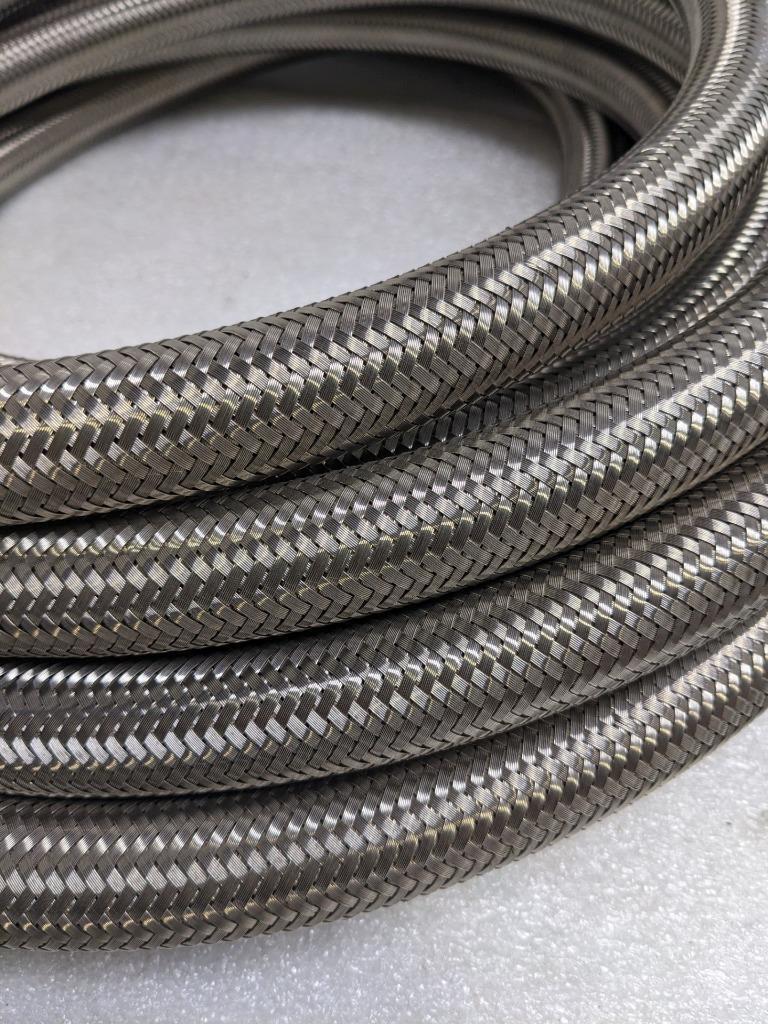 STEEL-BRAIDED 41.25' HOSE 1-1/16" OD 13/16" ID W/ CORRUGATED TEFLON NEW R3T3