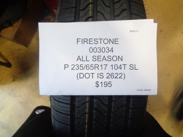 FIRESTONE ALL SEASON P 235 65 17 104T SL ALL SEASIN TIRE 003034 AQ4