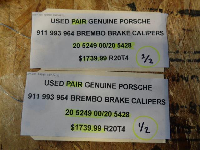 PAIR GENUINE PORSCHE 911 993 964 BREMBO BRAKE CALIPERS 20 5249 00/20 5248 R20T4
