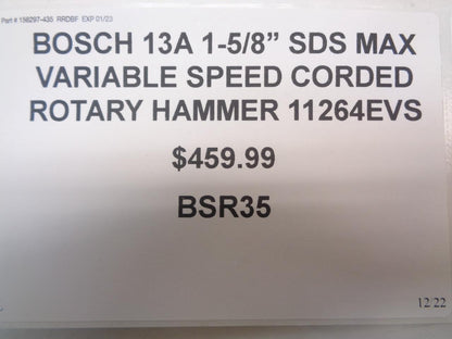 BOSCH 13A 1-5/8" SDS MAX VARIABLE SPEED CORDED ROTARY HAMMER 11264EVS BSR35