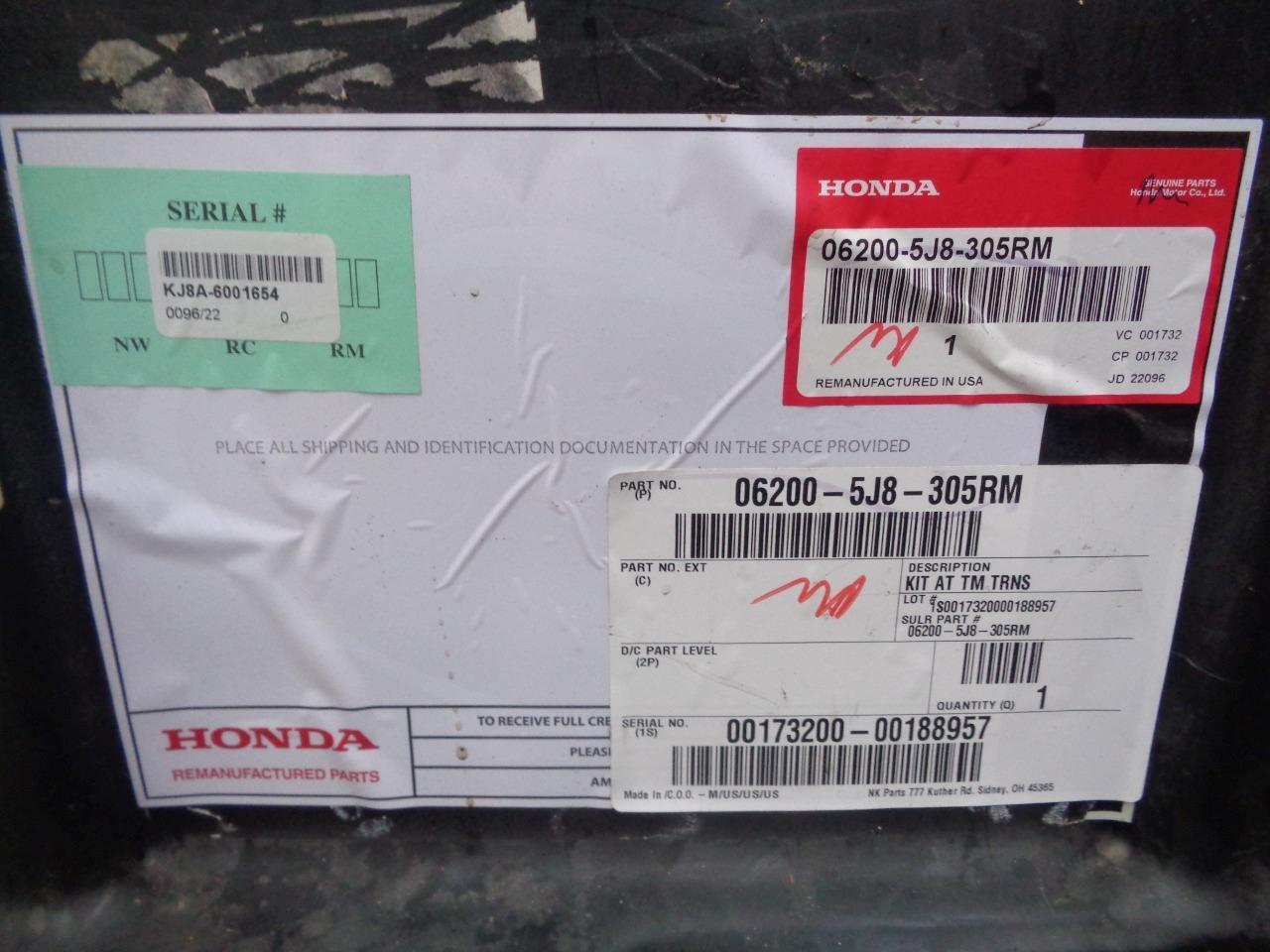 REMAN GENUINE HONDA AUTOMATIC TRANSMISSION AT TM KIT 06200-5J8-305RM BSR