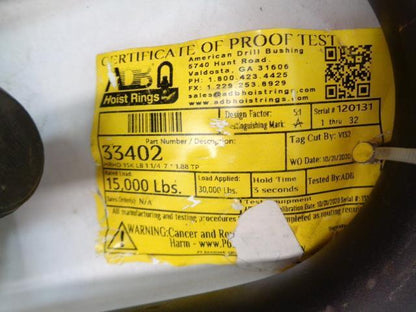 ADB HOIST RING 33402 HEAVY DUTY RATED FOR 15,000LBS TORQUE VALUE = 470FT/LBS R29