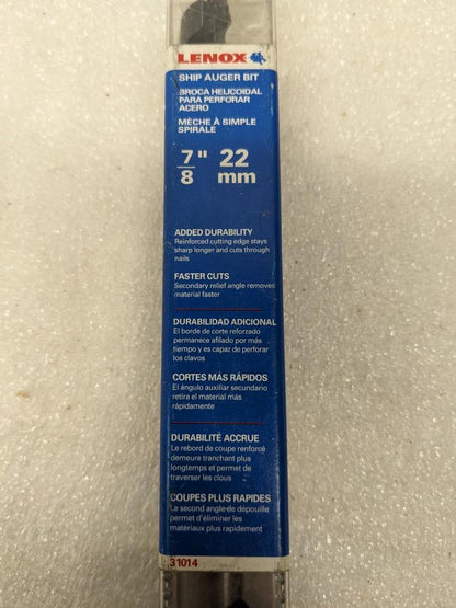 LENOX 31014 7/8" X 18" SHIP AUGER BIT NEW D0