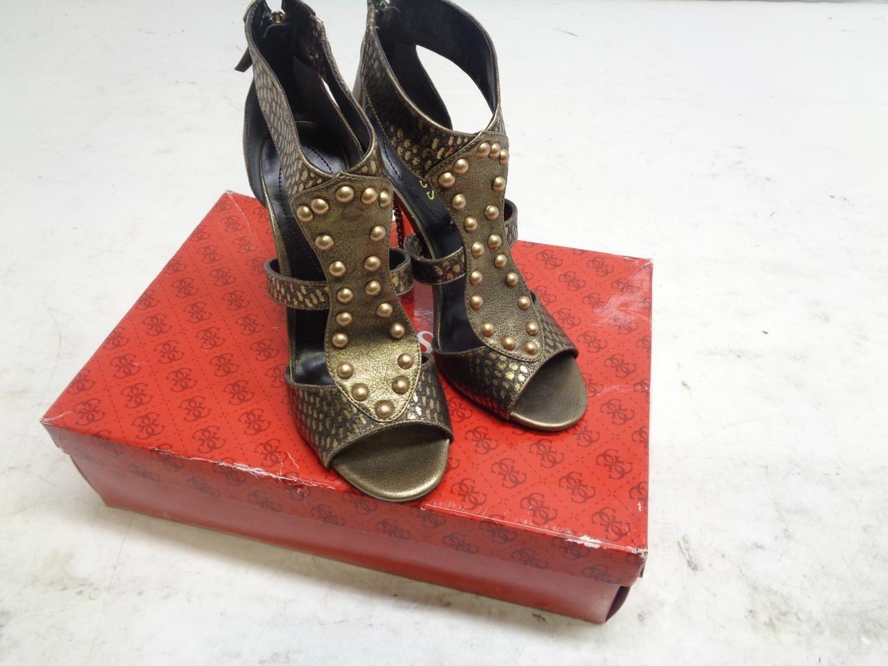 PAIR OF NEW GUESS WOMEN'S WG CAROLE BRONZE MULTI LEATHER 3 INCH HIGH HEELS SR